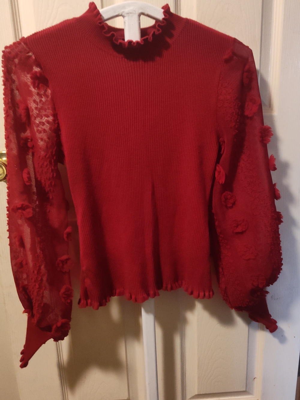 Almost Famous Red Ruffled Knit Top